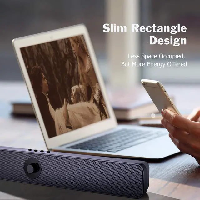 Alt view image 5 of 7 - Computer Speaker, Sound bar with 16W Stereo Sound and Enhance Bass, 20 Hours Playtime, Bluetooth 5.0, Aux-in, USB Disk, and TF Card Input, PC Speaker for Desktop, Laptop, Tablets, Phone, Gaming