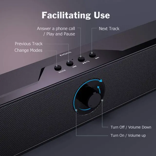 Alt view image 3 of 7 - Computer Speaker, Sound bar with 16W Stereo Sound and Enhance Bass, 20 Hours Playtime, Bluetooth 5.0, Aux-in, USB Disk, and TF Card Input, PC Speaker for Desktop, Laptop, Tablets, Phone, Gaming