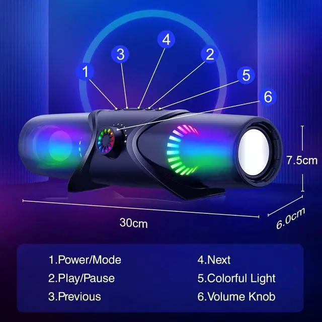 Alt view image 6 of 6 - WolfLawS GS03 Computer Speakers,Bluetooth SoundBar,Computer Speakers for Desktop Monitor with RGB Light,PC Speakers with Subwoofer,USB Powered Sound Bar for Laptop 3.5mm Headphone Jack