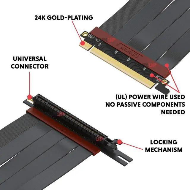 Alt view image 2 of 6 - LINKUP - Ultra PCIe 4.0 X16 Riser Cable [RTX4090 RX6950XT x570 B550 Z690 Tested] Shielded Extreme High-Speed Vertical Mount Gaming PCI Express Gen4Left Angle Socket (28cm) 3.0 Gen3 Compatible