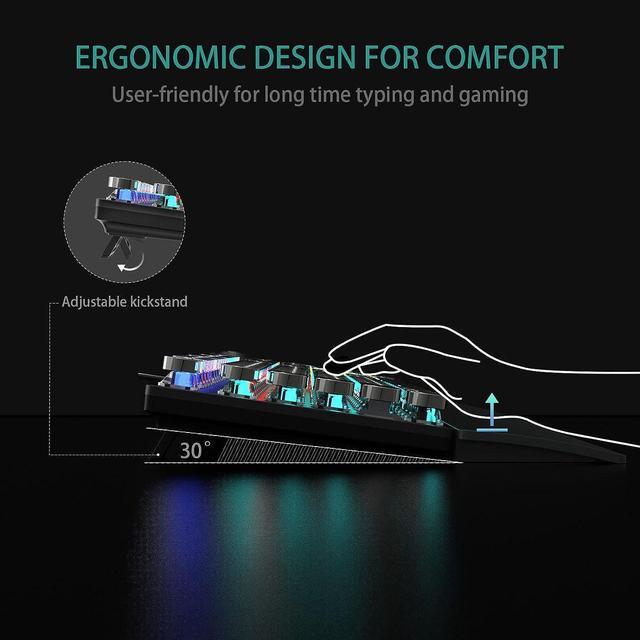 Alt view image 7 of 7 - F2088 Typewriter Style Mechanical Gaming Keyboard Blue Switches,Rainbow LED Backlit,Removable Wrist Rest,Media Control Knob,Retro Punk Round Keycaps,USB Wired Computer Keyboard
