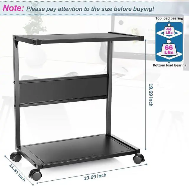 Alt view image 2 of 6 - Computer Tower Stand, Iron PC Stand 2-Tier CPU Stand with Locking Caster Wheels Suitable for Most PC (L)