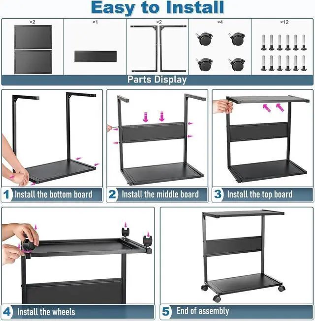 Alt view image 6 of 6 - Computer Tower Stand, Iron PC Stand 2-Tier CPU Stand with Locking Caster Wheels Suitable for Most PC (L)