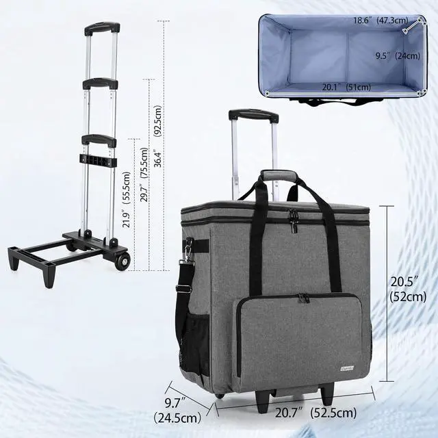 Alt view image 5 of 7 - CURMIO Rolling Desktop Computer Carrying Case with Wheels, Double Layers Computer Tower Travel Bag with Detachable Dolly for PC Chassis, Keyboard and Mouse, Gray (Bag Only, Patented Design)