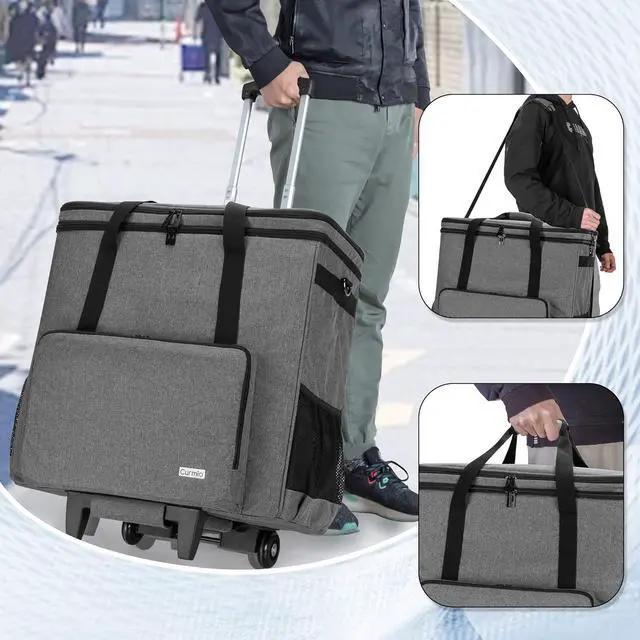 Alt view image 4 of 7 - CURMIO Rolling Desktop Computer Carrying Case with Wheels, Double Layers Computer Tower Travel Bag with Detachable Dolly for PC Chassis, Keyboard and Mouse, Gray (Bag Only, Patented Design)
