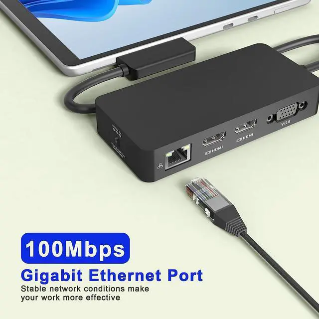 Alt view image 6 of 7 - Surface Dock, Surface Docking Station, 12-in-1 Triple Display (2 HDMI 4K+VGA) Microsoft Surface Dock for Surface Pro 9/8/X/7/6/5/4/3, Surface Book 3/2, Surface Book, Surface Laptop go/5/4/3/2/1