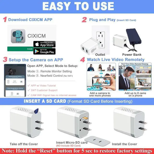 Alt view image 4 of 7 - Spy Camera, Hidden Camera Charger, WIFI Spy Camera Hidden Camera, HD 1080P Spy Cam, Mini Nanny Cam Hidden Camera, Secret Camera, Indoor Hidden Security Camera- Motion Detection&Remote View