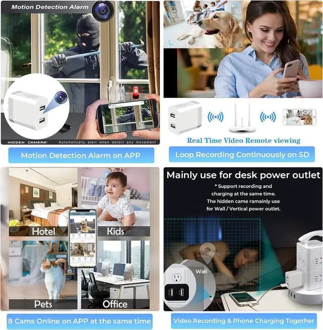 Alt view image 2 of 7 - Spy Camera, Hidden Camera Charger, WIFI Spy Camera Hidden Camera, HD 1080P Spy Cam, Mini Nanny Cam Hidden Camera, Secret Camera, Indoor Hidden Security Camera- Motion Detection&Remote View