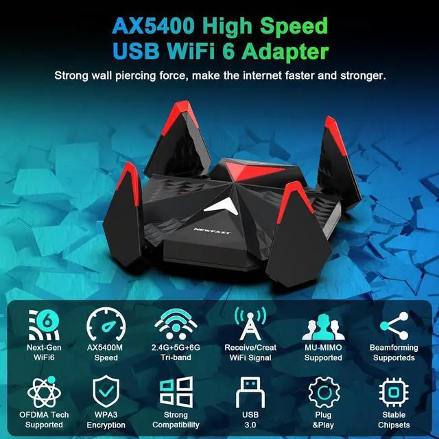 Alt view image 4 of 7 - NEWFAST WiFi 6 USB 3.0 Adapter for Gaming PC, The First AX5400 Tri-Band Esports Wireless Adapter for Desktop PC Laptop, Gigabit Speed Wireless Network Adapter WiFi Dongle Supports Windows 11/10