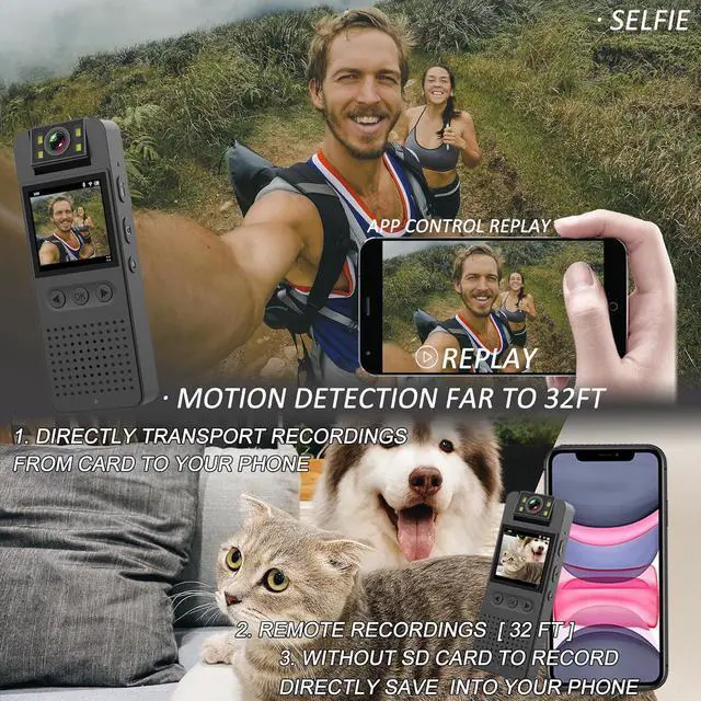 Alt view image 3 of 5 - Body Camera with 1080P HD Recording 1.4 in Screen Recorder Built-in 64GB Card with Flashlight Mode, Loop Record, 6HR Battery Life Wearable Police Cam for Home, Outdoor, Law Enforcement, Security Guard