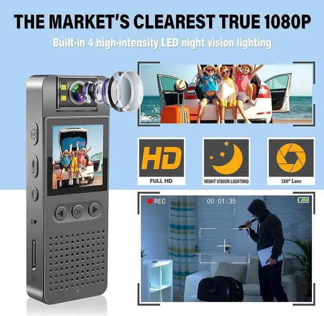 Alt view image 2 of 6 - Body Camera with 1080P HD Recording,1.4 in Screen Recorder Built-in 128GB Card ,Night Vision lighting 7HR Battery Life Wearable Police Cam for outdoor,Home,sports,Pet Records,Security,Work Records