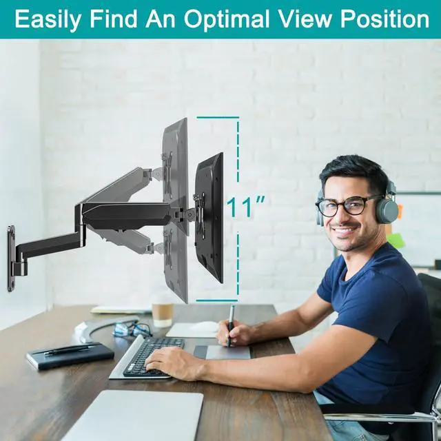 Alt view image 7 of 7 - MOUNT PRO Single Monitor Wall Mount for 13 to 32 Inch Computer Screens, Gas Spring Arm Holds Up to 17.6lbs, Full Motion Adjustable,VESA Mount 75x75, 100x100,Black