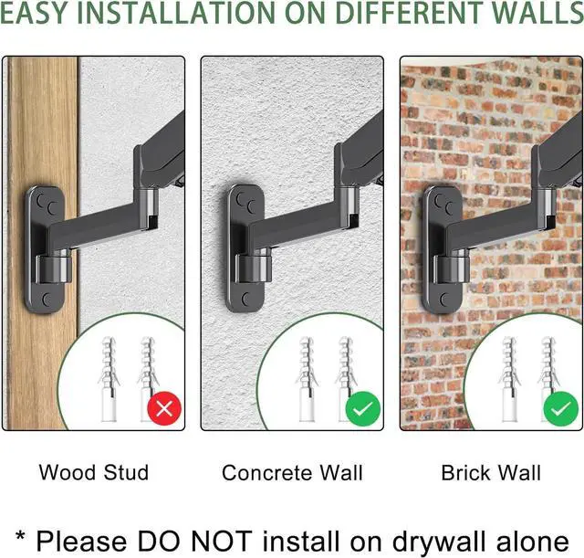 Alt view image 7 of 7 - Monitor Wall Mount, Single Monitor Wall Arm for 17-32 inch Flat/Curved Computer Screens, Height Adjustable Gas Spring Wall Monitor Stand with Cable Management, Tilt, VESA 75x75/100x100 mm