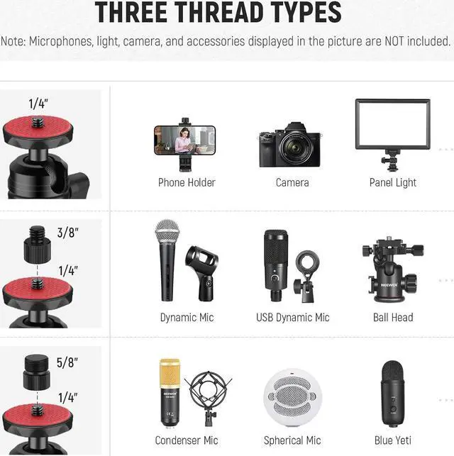 Alt view image 4 of 6 - Camera Desk Mount Stand with Two Auxiliary Holding Arms, Overhead Camera Mount Tabletop C Clamp 360° Swivel Ball Heads for DSLR, Webcam, Photography, Videography, Live Streaming, Zoom Calls