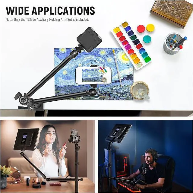 Alt view image 5 of 6 - Camera Desk Mount Stand with Two Auxiliary Holding Arms, Overhead Camera Mount Tabletop C Clamp 360° Swivel Ball Heads for DSLR, Webcam, Photography, Videography, Live Streaming, Zoom Calls