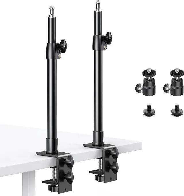 Main image of 2-Pack Camera Desk Mount Stand with 1/4" Ball Head and Cold Shoe Mount Adapter,12.9-22" Tabletop Mounts Stand, Adjustable Aluminum Desktop Light Stand, for DSLR Camera, Ring Light, Video Light