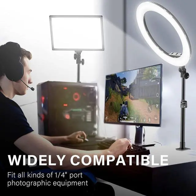 Alt view image 6 of 7 - 2-Pack Camera Desk Mount Stand with 1/4" Ball Head and Cold Shoe Mount Adapter,12.9-22" Tabletop Mounts Stand, Adjustable Aluminum Desktop Light Stand, for DSLR Camera, Ring Light, Video Light