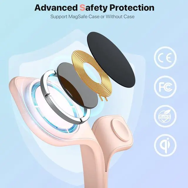 Alt view image 5 of 6 - Wireless Charging Station, Magnetic Charging Station, 5 in 1 Fast Mag Safe Charger for iPhone 14 13 12 Series, Wireless Charger Stand for Apple Watch Ultra 8 7 6 5 4 3 2, Airpods Pro 3 2 (Pink)