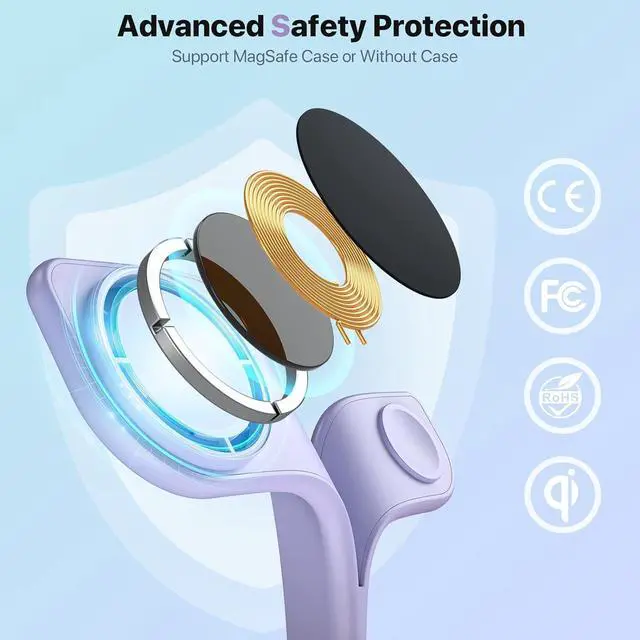 Alt view image 5 of 6 - Wireless Charging Station, Magnetic Charging Station, 5 in 1 Fast Mag Safe Charger for iPhone 14 13 12 Series, Wireless Charger Stand for Apple Watch Ultra 8 7 6 5 4 3 2, Airpods Pro 3 2(Purple)