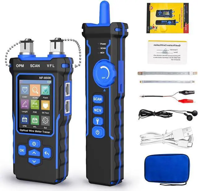 Main image of Network Cable Tester with Optical Power Meter VFL, CAT5 CAT6 Cable Toner Ethernet Cable Tester, RJ11 RJ45 Network Tester for Telephone, Ethernet, Video, PoE Tester Wire Tracer Fiber Teste