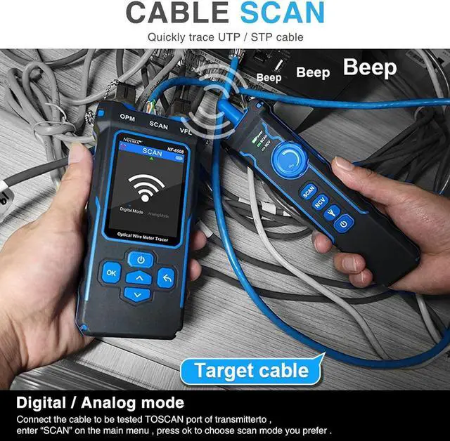 Alt view image 2 of 7 - Network Cable Tester with Optical Power Meter VFL, CAT5 CAT6 Cable Toner Ethernet Cable Tester, RJ11 RJ45 Network Tester for Telephone, Ethernet, Video, PoE Tester Wire Tracer Fiber Teste