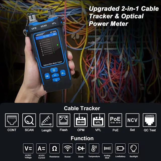 Alt view image 3 of 7 - Network Cable Tester with Optical Power Meter VFL, CAT5 CAT6 Cable Toner Ethernet Cable Tester, RJ11 RJ45 Network Tester for Telephone, Ethernet, Video, PoE Tester Wire Tracer Fiber Teste