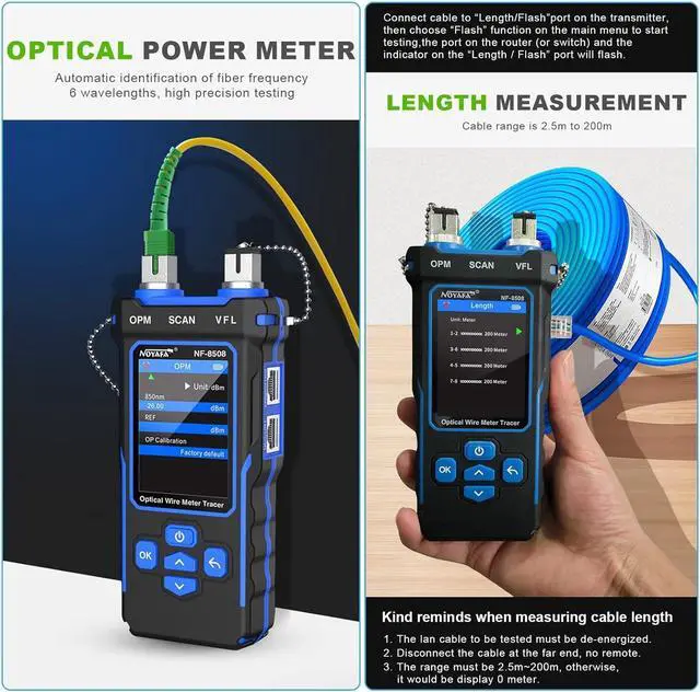 Alt view image 5 of 7 - Network Cable Tester with Optical Power Meter VFL, CAT5 CAT6 Cable Toner Ethernet Cable Tester, RJ11 RJ45 Network Tester for Telephone, Ethernet, Video, PoE Tester Wire Tracer Fiber Teste