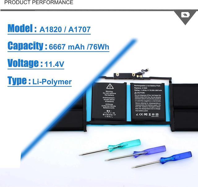 Alt view image 2 of 6 - A1820 Battery for Apple MacBook Pro 15 A1707 Late 2016 / Mid 2017 EMC 3072 EMC 3162 MLH32CH/A MLH42CH/A MLW72CH/A MLW82CH/A MPTR2LL/A MPTT2LL/A