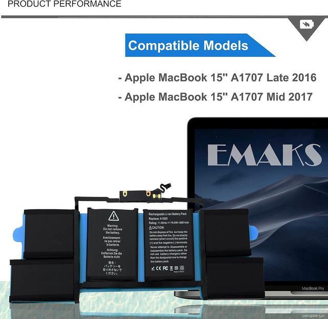 Alt view image 3 of 6 - A1820 Battery for Apple MacBook Pro 15 A1707 Late 2016 / Mid 2017 EMC 3072 EMC 3162 MLH32CH/A MLH42CH/A MLW72CH/A MLW82CH/A MPTR2LL/A MPTT2LL/A