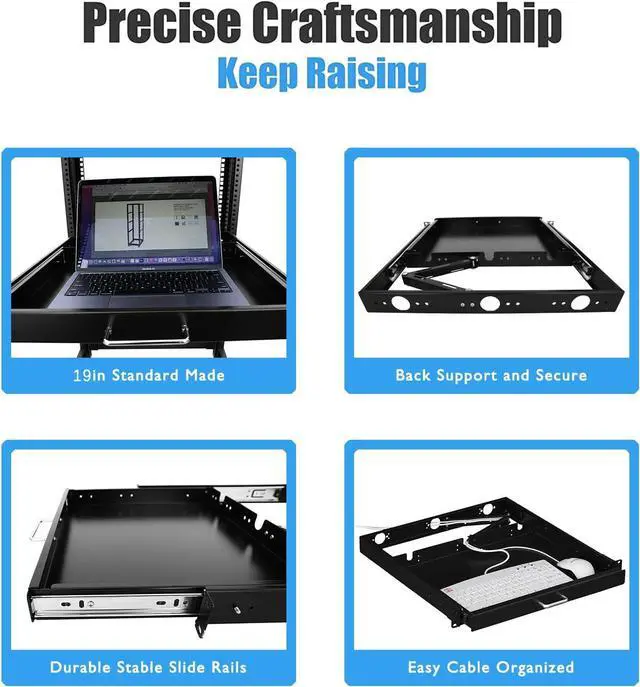 Alt view image 5 of 6 - RAISING ELECTRONICS 1U Rack Mount Sliding Keyboard Tray Cantilever for Server Data Network Rack
