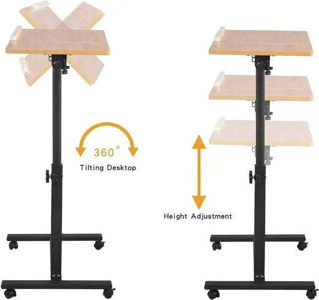 Alt view image 5 of 5 - Rolling Laptop Desk for Rolling Cart Tilting Overbed Bedside Table Desk Overbed Table with Wheels Adjustable Laptop Stand Sofa Side Table