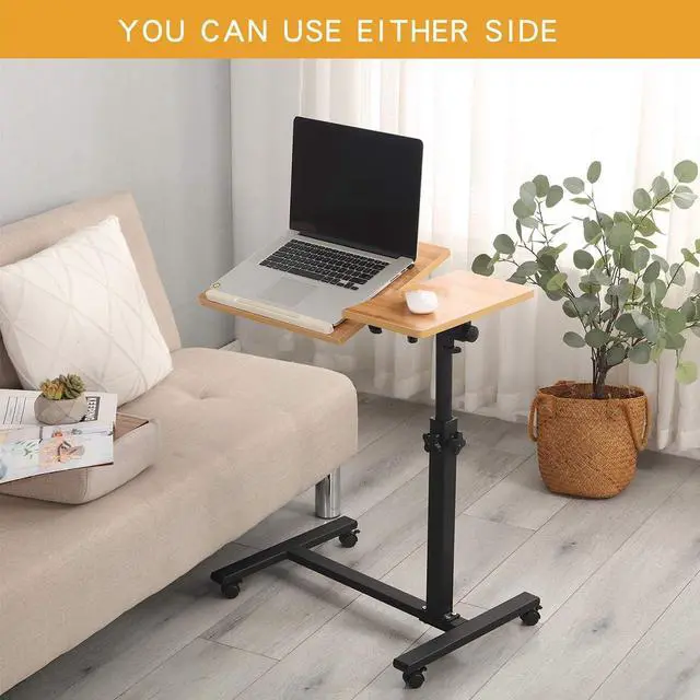 Alt view image 2 of 5 - Rolling Laptop Desk for Rolling Cart Tilting Overbed Bedside Table Desk Overbed Table with Wheels Adjustable Laptop Stand Sofa Side Table