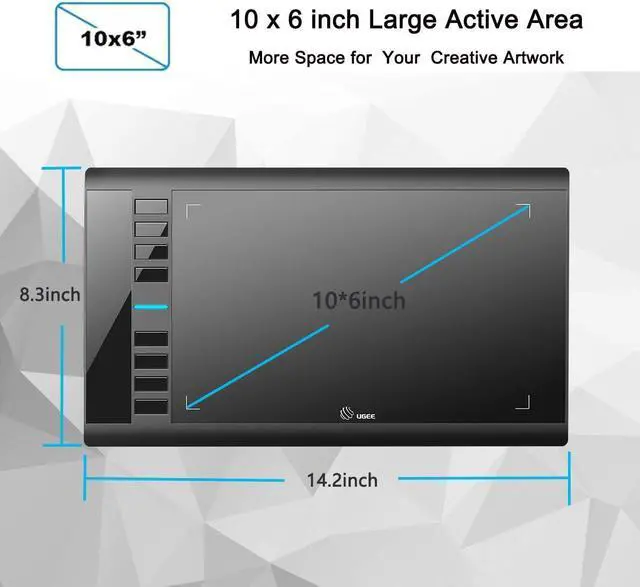 Alt view image 2 of 7 - Graphics Drawing Tablet, UGEE M708 10 x 6 inch Large Drawing Tablet with 8 Hot Keys, Passive Stylus of 8192 Levels Pressure, UGEE M708 Graphics Tablet for Paint, Design, Art Creation Sketch Black