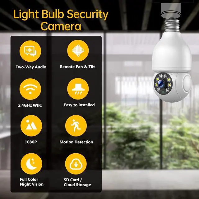 Alt view image 2 of 7 - 3 Pack 1080P Lightbulb Security Cameras Wireless Outdoor, Light Socket Security Cameras Indoor, Lightbulb Camera WiFi Outdoor with Color Night Vision, Auto Motion Tracking, App Remote, 2-Way Talk