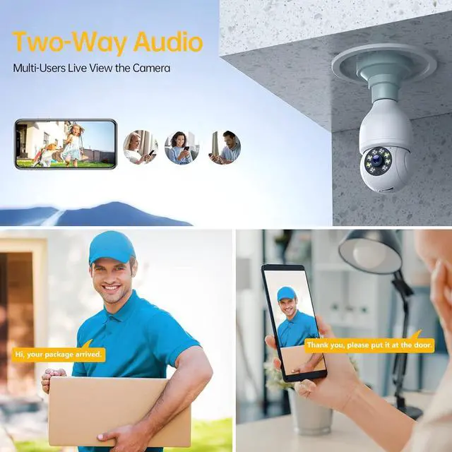 Alt view image 6 of 7 - 3 Pack 1080P Lightbulb Security Cameras Wireless Outdoor, Light Socket Security Cameras Indoor, Lightbulb Camera WiFi Outdoor with Color Night Vision, Auto Motion Tracking, App Remote, 2-Way Talk