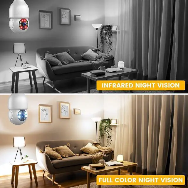 Alt view image 3 of 7 - 3 Pack 1080P Lightbulb Security Cameras Wireless Outdoor, Light Socket Security Cameras Indoor, Lightbulb Camera WiFi Outdoor with Color Night Vision, Auto Motion Tracking, App Remote, 2-Way Talk