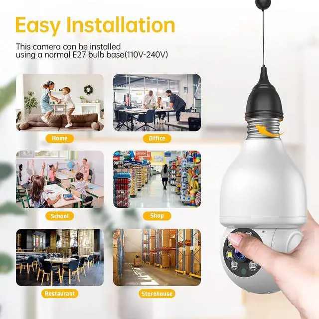 Alt view image 7 of 7 - 3 Pack 1080P Lightbulb Security Cameras Wireless Outdoor, Light Socket Security Cameras Indoor, Lightbulb Camera WiFi Outdoor with Color Night Vision, Auto Motion Tracking, App Remote, 2-Way Talk