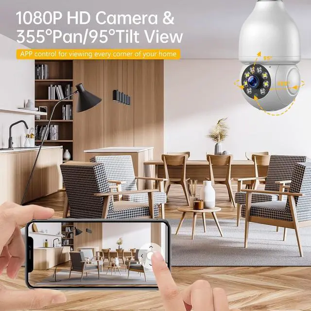 Alt view image 5 of 7 - 3 Pack 1080P Lightbulb Security Cameras Wireless Outdoor, Light Socket Security Cameras Indoor, Lightbulb Camera WiFi Outdoor with Color Night Vision, Auto Motion Tracking, App Remote, 2-Way Talk