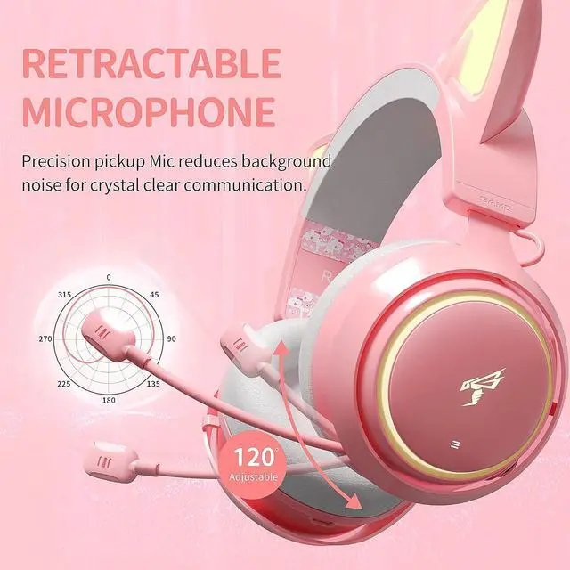 Alt view image 6 of 7 - SOMIC GS510 Cat Ear Headset Wireless Gaming Headset for PS5/ PS4/ PC, Pink Headset 2.4G with Retractable Mic, 7.1 Stereo Sound, 8Hrs Playtime, RGB Lighting for Girls (Xbox Only Work in Wired Mode)