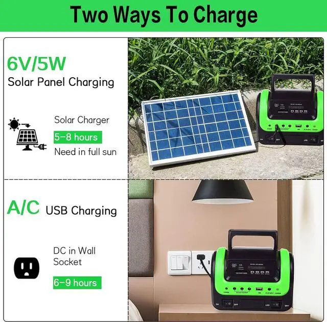 Alt view image 5 of 7 - Solar Generator - Portable with Panel, Solar Power Generators Station Flashlight, Emergency Powered for Home Use Camping Hunting Emergency(Green)