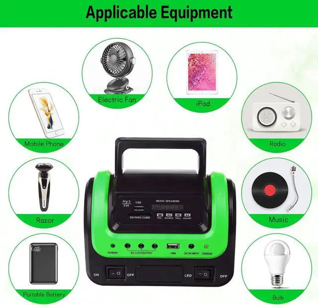 Alt view image 6 of 7 - Solar Generator - Portable with Panel, Solar Power Generators Station Flashlight, Emergency Powered for Home Use Camping Hunting Emergency(Green)