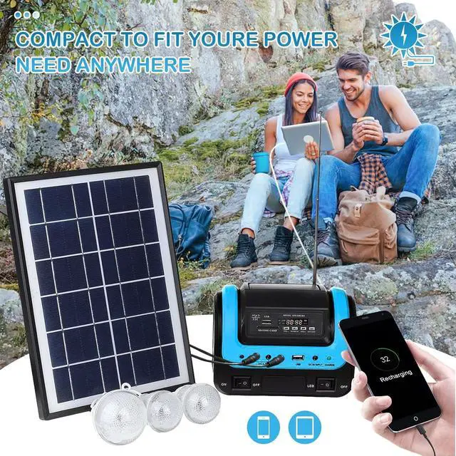 Alt view image 3 of 7 - Solar Generator - Portable Generator with Solar Panel,Solar Power Generators Portable Power Station with Flashlight,Emergency Generator Solar Powered for Home Use Camping Travel Emergency(Blue)