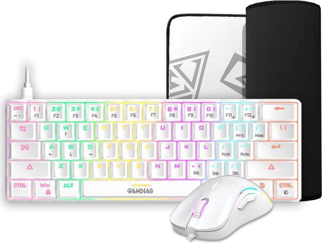 Main image of GAMDIAS Zeus Hermes E4 3-in-1 Combo, 60% Multi-Colored Mechanical Keyboard, RGB 12800 DPI Ergonomic Mouse, Non-Slip Extended Gaming Mouse Mat, White
