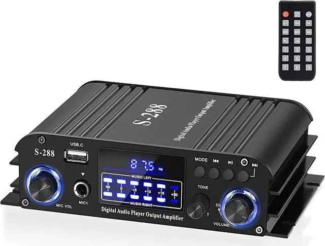 Alt view image 2 of 7 - Facmogu S-288 4 CH Bluetooth 5.0 Home Audio Amplifier, RMS 45Wx4, Max 600W HiFi Stereo Power Amplifier USB, SD, FM Class D Speaker Amp for Home Theater Karaoke, with Power Adapter & Remote Control