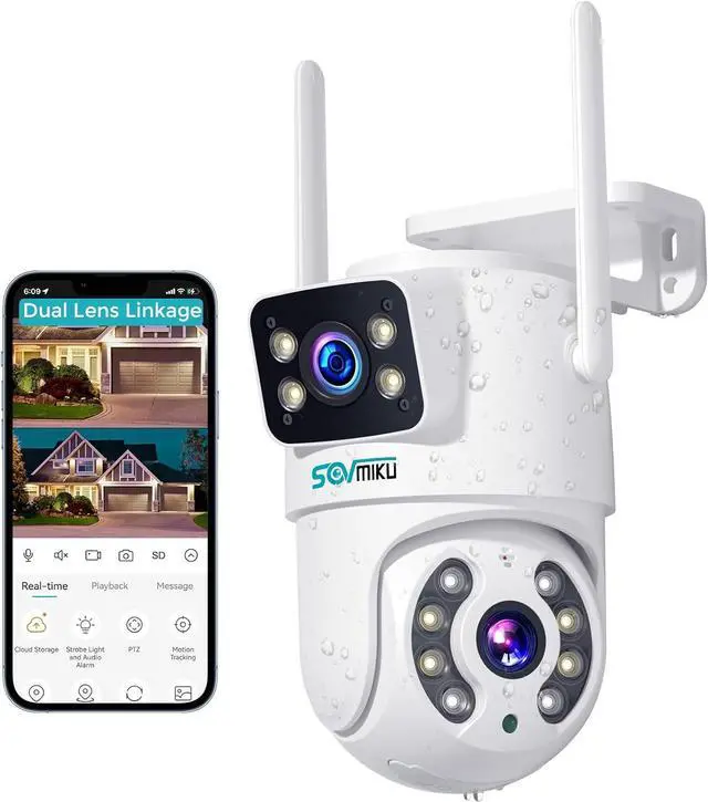 Main image of Dual Lens Linkage 6MP PTZ Security Camera Outdoor,Wireless Bluetooth Camera,360° View,Auto Tracking,Human Detection,Light Alarm,Color Night Vision,2.G WiFi,24/7 Record,Two-Way Audio