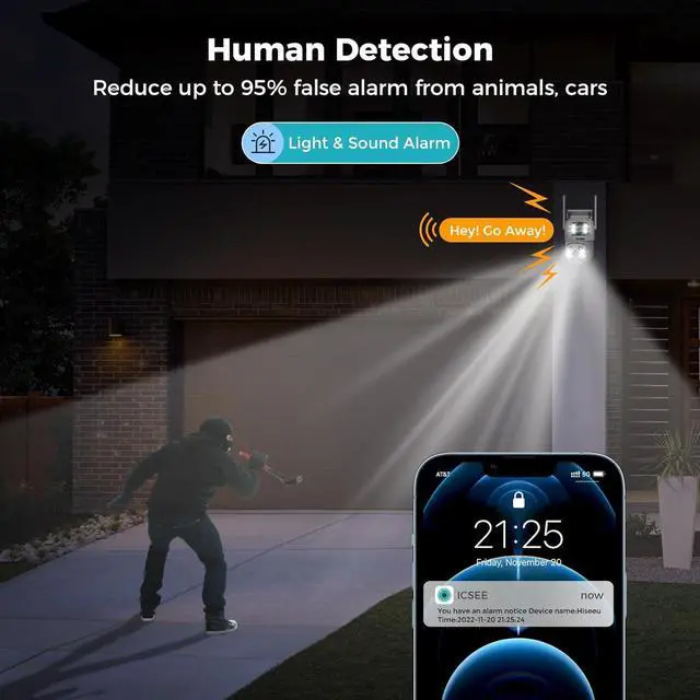 Alt view image 4 of 7 - Dual Lens Linkage 6MP PTZ Security Camera Outdoor,Wireless Bluetooth Camera,360° View,Auto Tracking,Human Detection,Light Alarm,Color Night Vision,2.G WiFi,24/7 Record,Two-Way Audio