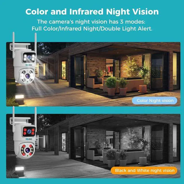 Alt view image 5 of 7 - Dual Lens Linkage 6MP PTZ Security Camera Outdoor,Wireless Bluetooth Camera,360° View,Auto Tracking,Human Detection,Light Alarm,Color Night Vision,2.G WiFi,24/7 Record,Two-Way Audio