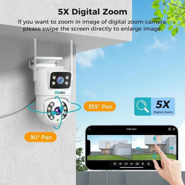 Alt view image 3 of 7 - Dual Lens Linkage 6MP PTZ Security Camera Outdoor,Wireless Bluetooth Camera,360° View,Auto Tracking,Human Detection,Light Alarm,Color Night Vision,2.G WiFi,24/7 Record,Two-Way Audio