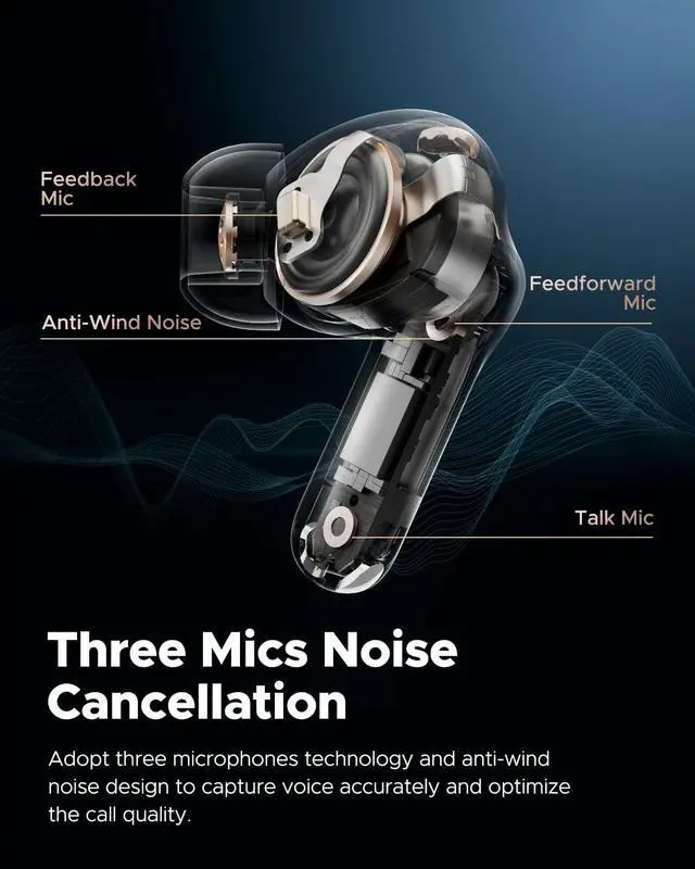 Alt view image 5 of 7 - SoundPEATS Capsule3 Pro 43dB Hybrid Active Noise Cancelling Earbuds, Hi-Res Bluetooth 5.3 Earphones with LDAC, 6 Mics for Calls, 52 Hrs, IPX4 Rated, Powerful Sound, App Customize EQ
