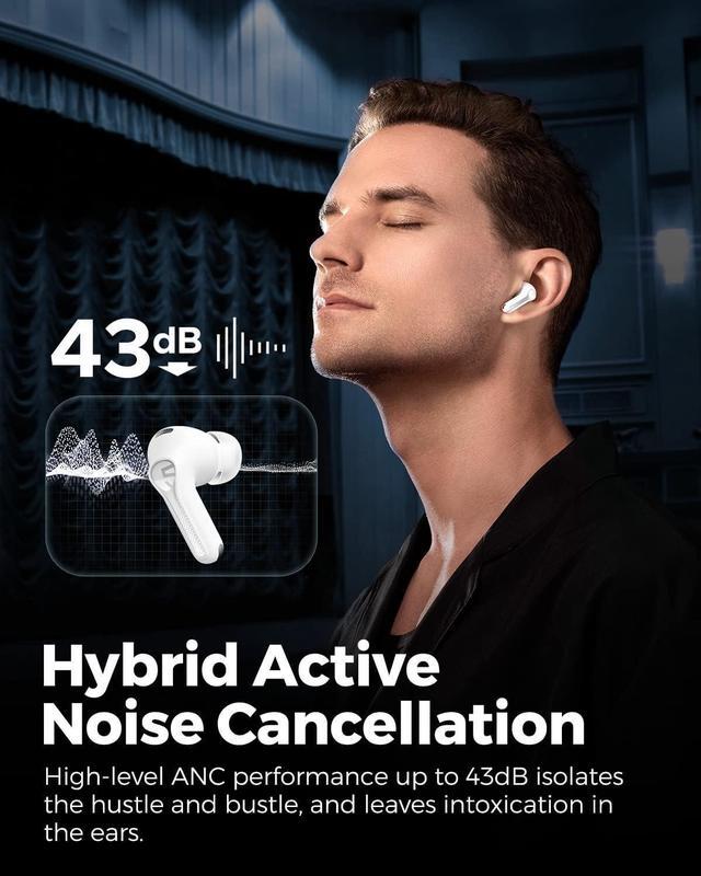 SoundPEATS Capsule3 Pro 43dB Hybrid Active Noise Cancelling Earbuds, Hi-Res  Bluetooth 5.3 Earphones with LDAC, 6 Mics for Calls, 52 Hrs, IPX4 Rated,  Powerful Sound, App Customize EQ White 